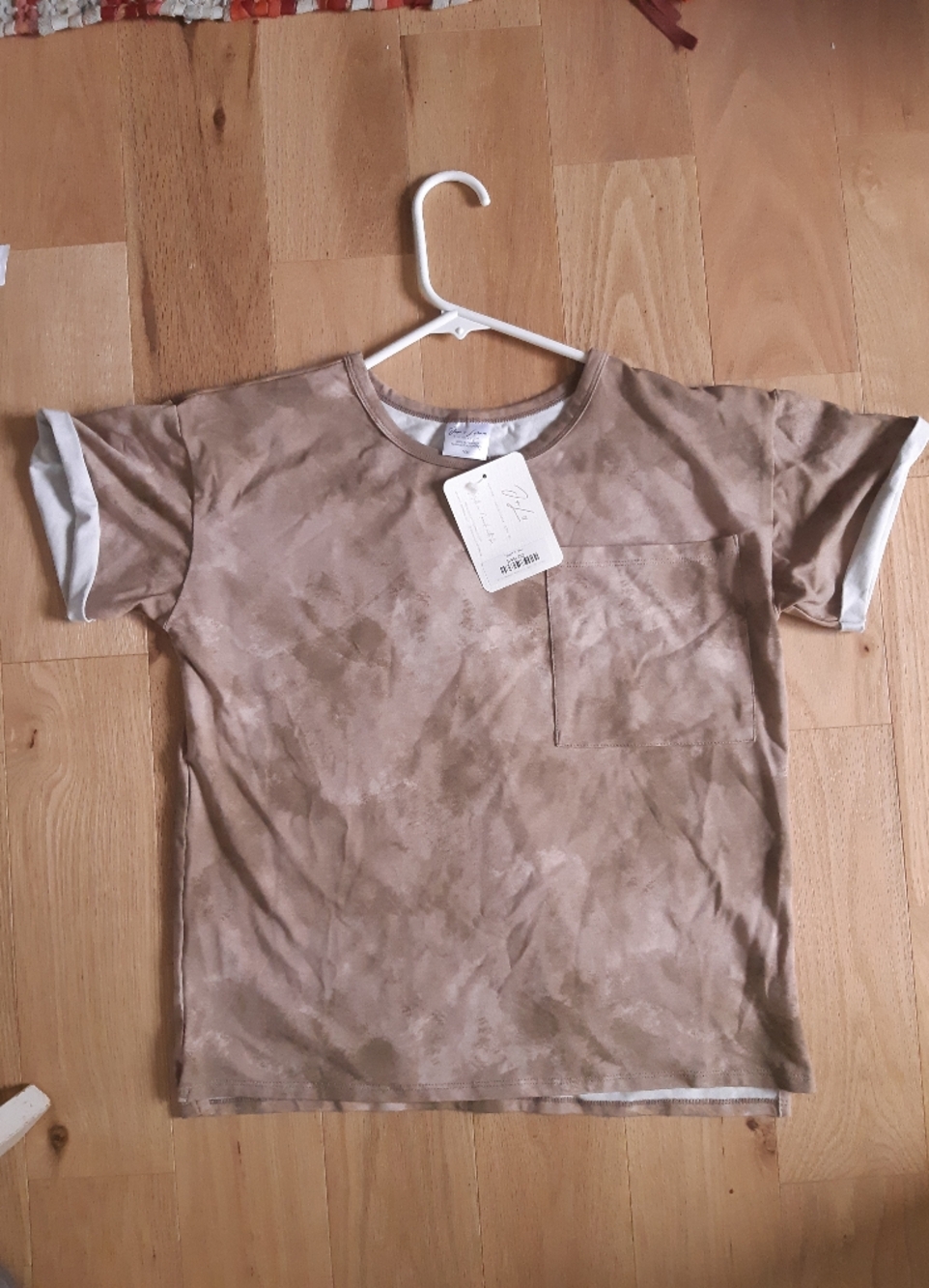 Jax and Lennon Neutral Tie-Dye  Pocket Boxy Tee - Tan